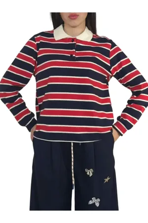 VICOLO Polo a righe manica lunga blu rosso