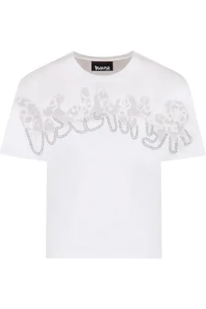 DISCLAIMER T-shirt crop maniche corte con logo strass