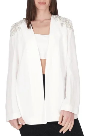 Blugirl Giacca elegante misto lino con applicazioni gioiello bianco