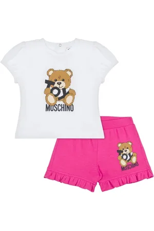Moschino Completo T-shirt e shorts con orsetto bianco fucsia