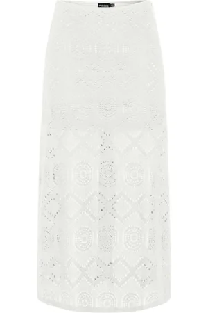 Pieces® Gonna lunga macramè bianco latte