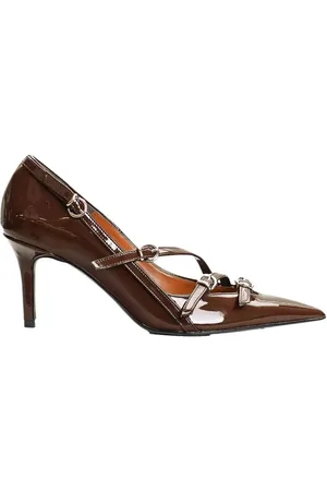 DIVINE FOLLIE Decollete in vernice con fascette marrone