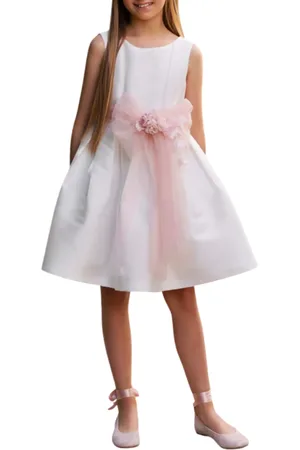 Mimilù Abito da cerimonia in mikado con tulle bianco rosa