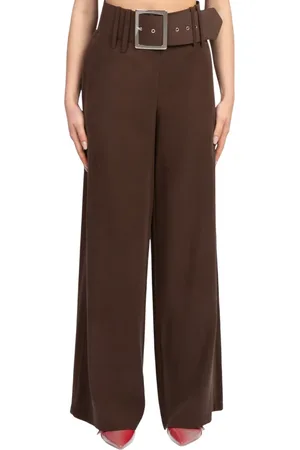Haveone Pantaloni gamba larga con cintura marrone