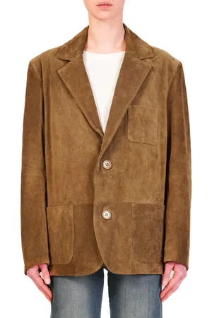 VICOLO Giacca blazer in pelle scamosciata marrone