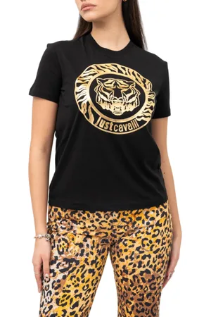 Roberto Cavalli T-shirt manica corta con logo Tiger oro