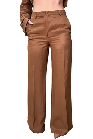 VICOLO Pantaloni palazzo in misto lino marrone