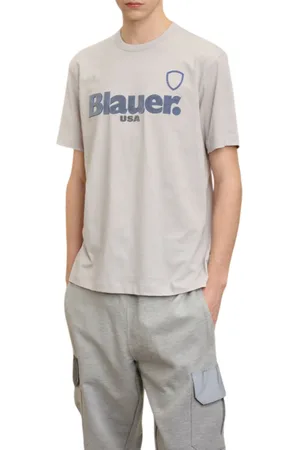 Blauer T-shirt maniche corte con logo in jersey