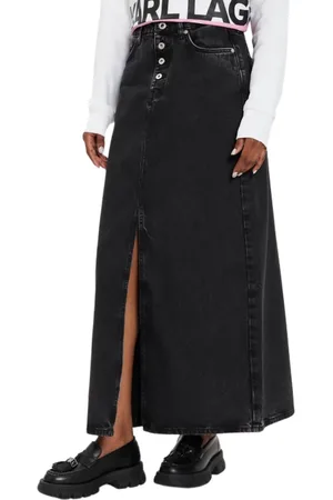 Karl Lagerfeld Gonna lunga in denim con spacco lavaggio nero