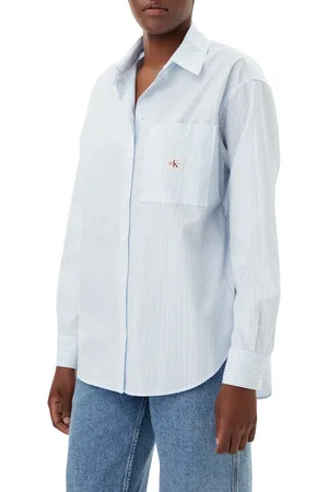 Calvin Klein Camicia manica lunga a righe bianco celeste