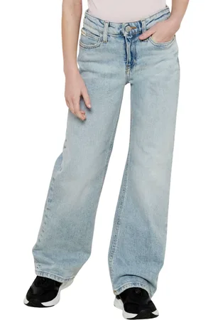 Calvin Klein Jeans gamba larga in denim stretch lavaggio blu chiaro
