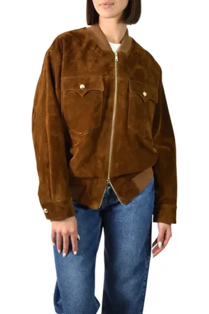 VICOLO Giubbino bomber in pelle scamosciata marrone