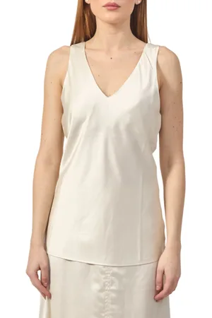 YES-ZEE Yes Zee canotta satin con scollo a V ecrù