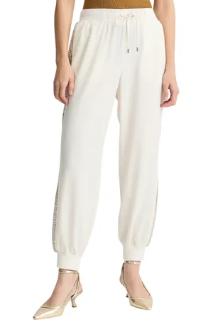 Liu Jo Pantaloni joggers con banda laterale paillettes bianco latte