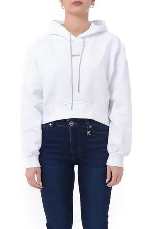 DISCLAIMER Felpa crop con cappuccio e laccetti strass