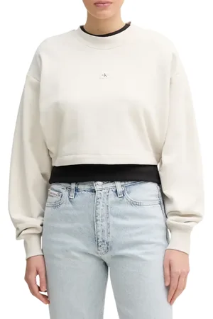 Calvin Klein Felpa crop con patch logato beige