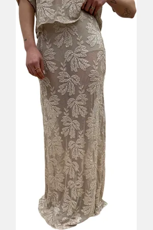 Haveone Gonna lunga in tulle con paillettes ecrù