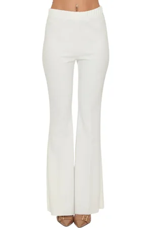VICOLO Pantaloni a zampa in tessuto crepe bianco