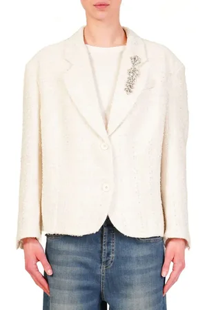 VICOLO Giacca blazer monopetto in tweed lurex bianco
