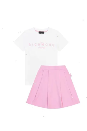 John Richmond Completo T-shirt e gonna Kurrat con logo bianco rosa