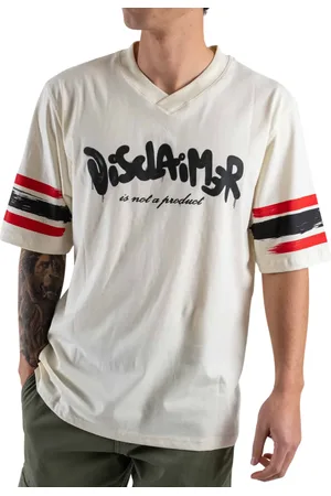 DISCLAIMER T-shirt scollo a V con maxi stampe beige
