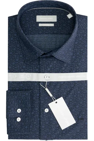 Michael Kors Camicia manica lunga slim fit in fantasia logo blu