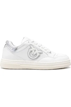 Pinko Sneakers Mandy in pelle con logo Love Birds bianco argento