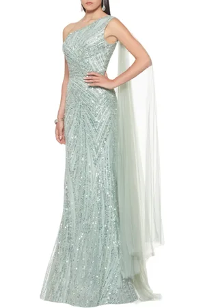 IMPERO Abito elegante lungo monospalla con paillettes