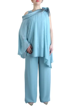IMPERO Completo da cerimonia con pantaloni in georgette verde