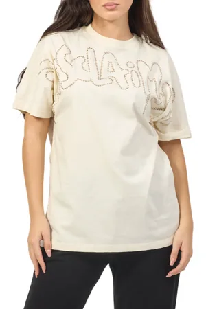 DISCLAIMER T-shirt manica corta con logo gioiello panna