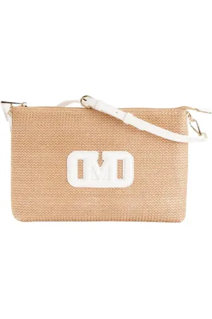 MARC ELLIS Pochette in rafia con logo beige bianco