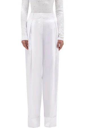 Blugirl Pantaloni gamba larga misto lino bianco