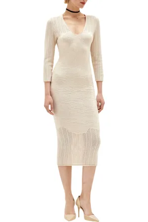 Blugirl Abito midi in maglia traforata con fiori jacquard