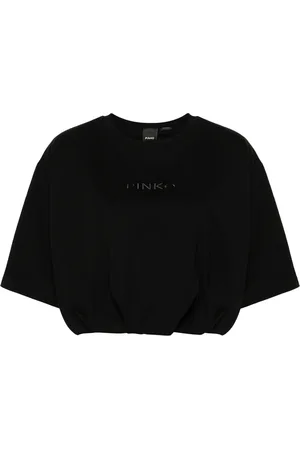 Pinko T-shirt crop manica corta Targa con logo