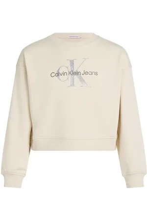 Calvin Klein Felpa girocollo con logo glitterato beige