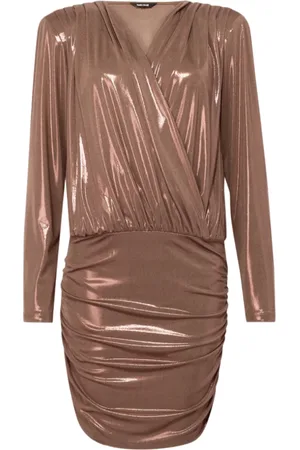 Roberto Cavalli Abito corto in jersey laminato drappeggiato bronzo