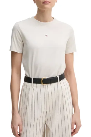 Calvin Klein T-shirt maniche corte con patch logo ecrù