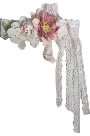 Mimilù Fascia capelli neonata con fiori e merletto bianco