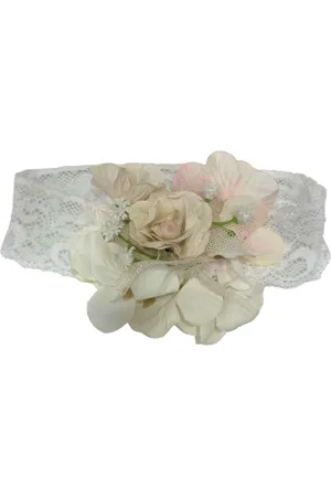 Mimilù Fascia per capelli da bambina in pizzo con fiori bianco rosa