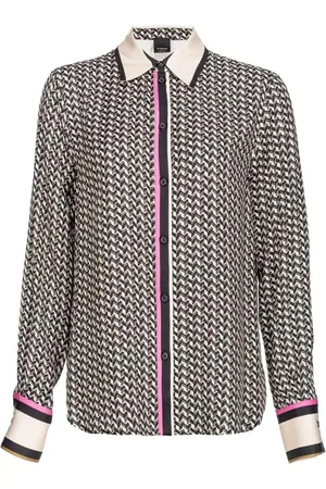 Pinko Camicia manica lunga New Nora in viscosa Foulard beige nero