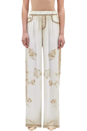 Blugirl Pantalone gamba larga in raso con stampe floreali