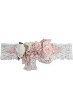 Mimilù Fascia per capelli neonata con pizzo e fiori bianco rosa