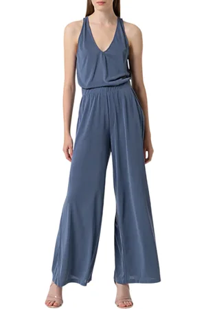SURKANA Pantaloni gamba larga in misto modal blu