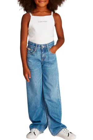Calvin Klein Jeans gamba larga in denim lavaggio blu