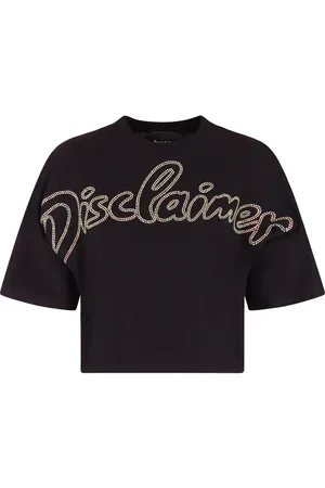 DISCLAIMER T-shirt cropped manica corta con logo strass