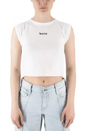 DISCLAIMER T-shirt crop manica corta con stampe