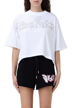 DISCLAIMER T-shirt cropped manica corta con logo strass