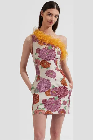 La DoubleJ Bold Shoulder Mini Dress (With Feathers)