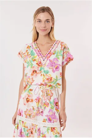 Derhy T-shirt Kosma Scollo A V Stampa Floreale Donna Taglie S