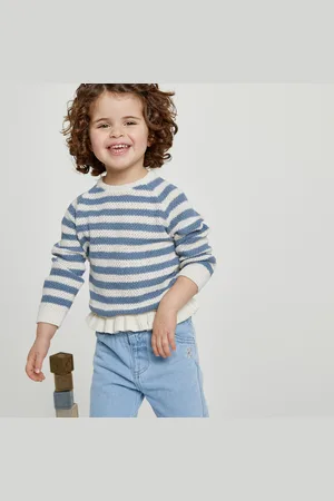 La Redoute Maglione Girocollo In Fine Maglia A Righe Con Volant Bambina Taglie 6 mesi - 67 cm